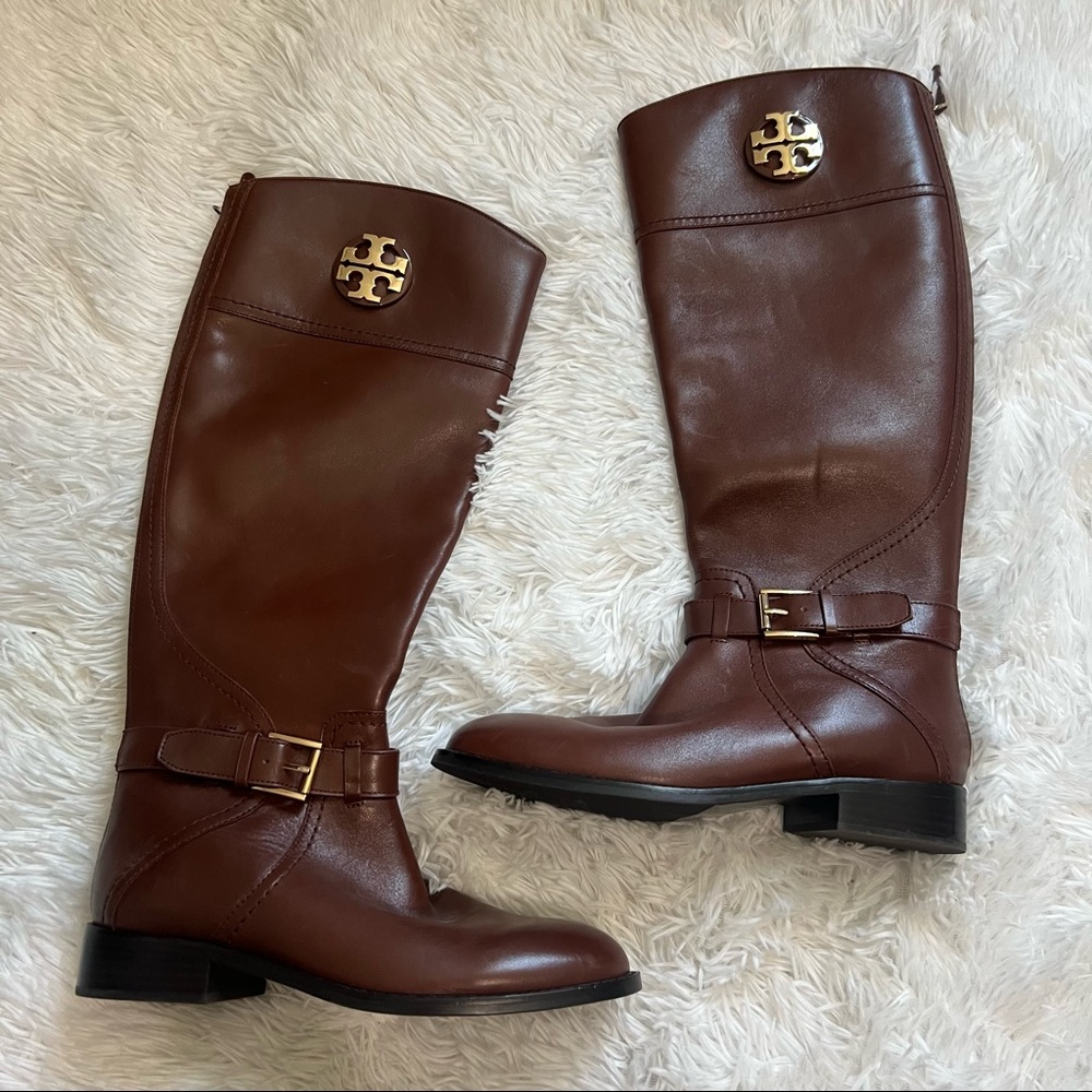 NEW Tory Burch Brown/Cognac & Gold Riding Boots